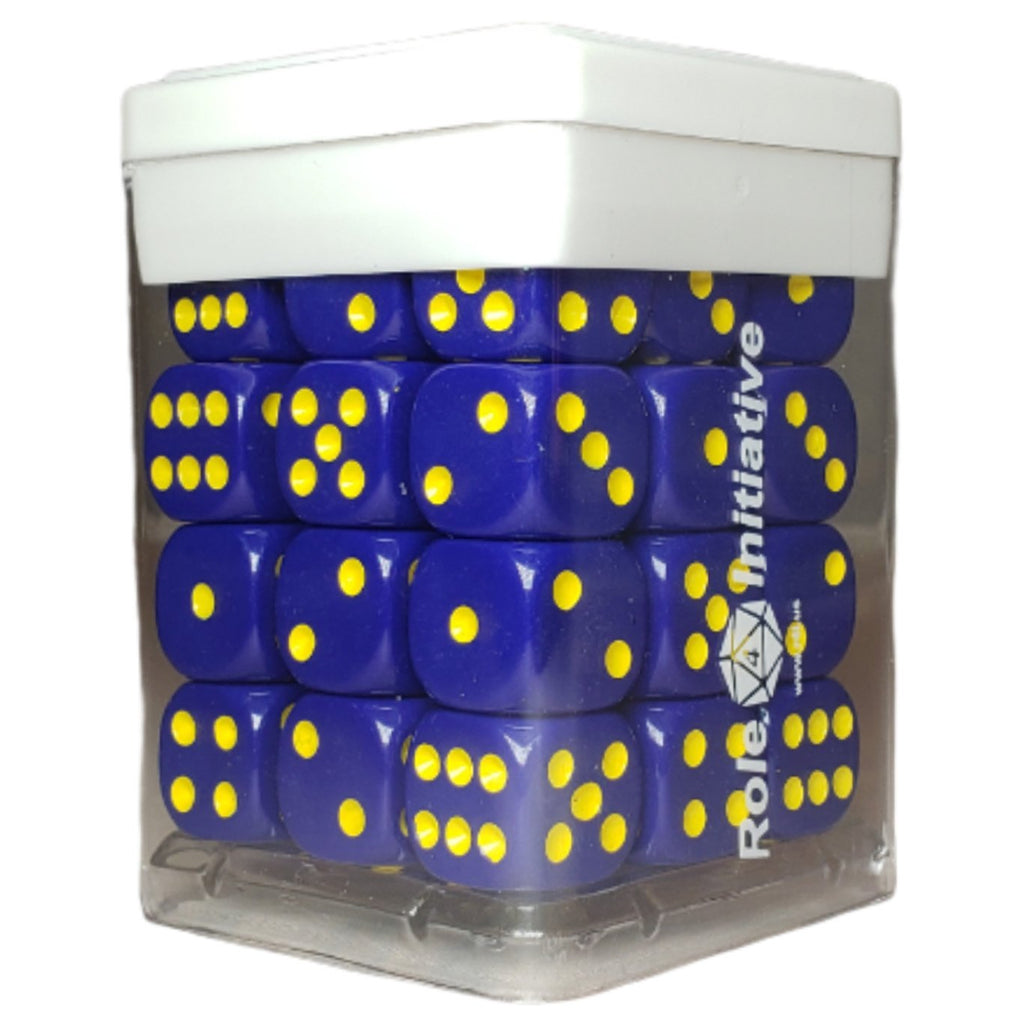 Opaque Dark Blue w/ Yellow Ink - Set of 36d6 pips 14mm Dice