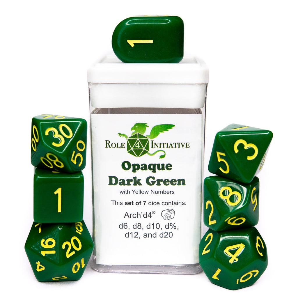 Opaque Dark Green w/ Yellow Ink - Set of 7 Dice