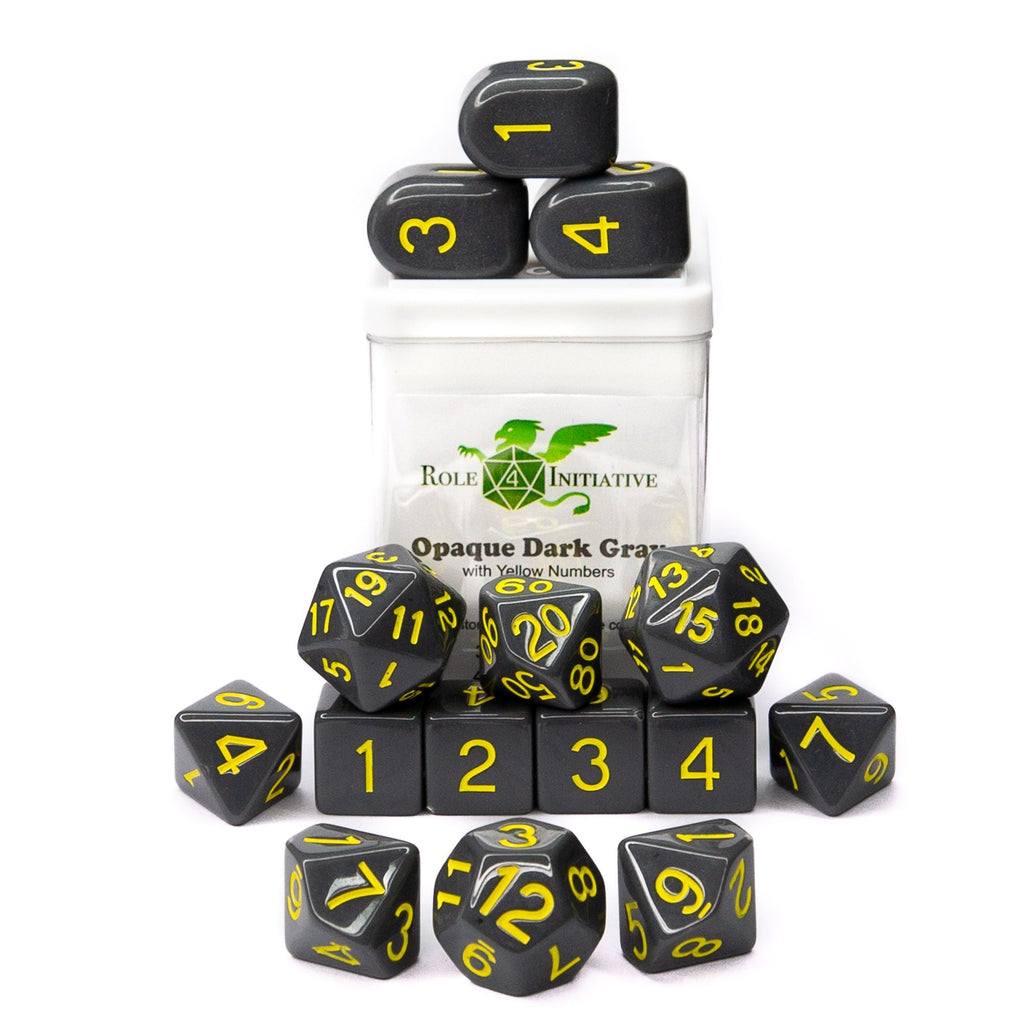 Opaque Dark Gray w/ Yellow Ink - Set of 15 Dice