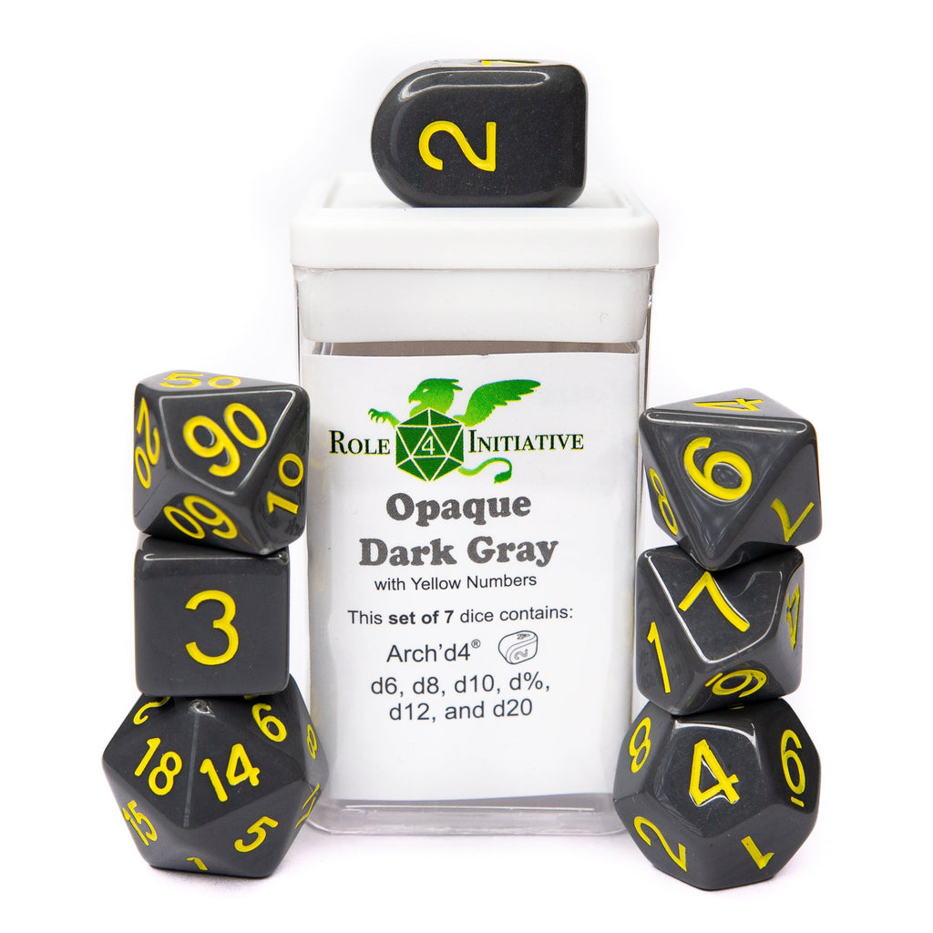 Opaque Dark Gray w/ Yellow Ink - Set of 7 Dice