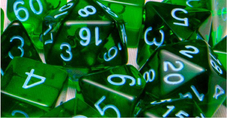 Dice trans green w/ lt blue cluster