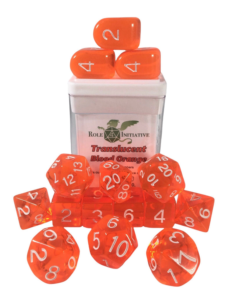 Translucent Blood Orange w/ White Ink - Set of 15 Dice