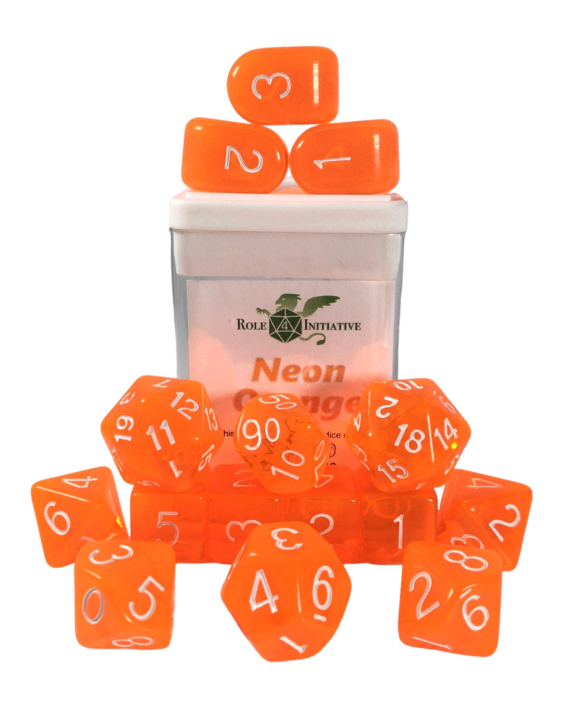 Translucent Neon Orange w/ White Ink - Set of 15 Dice