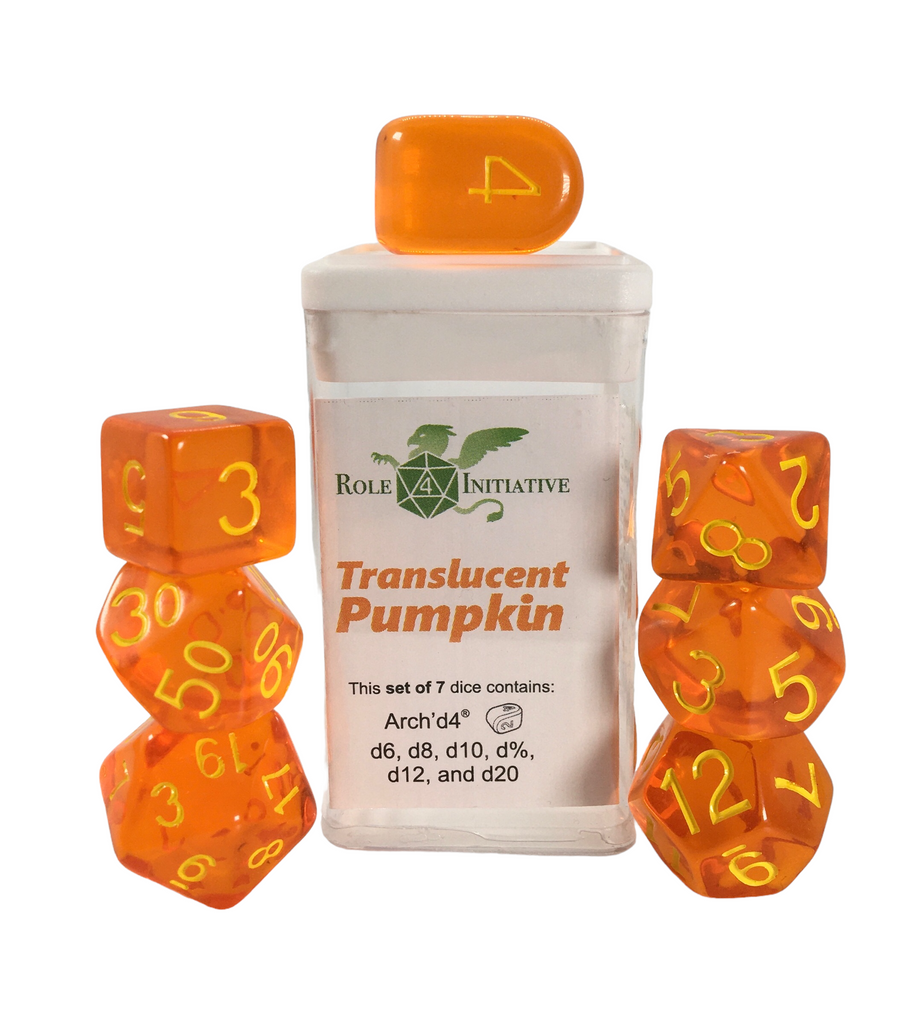 Translucent Pumpkin w/ Yellow Ink - Set of 7 Dice