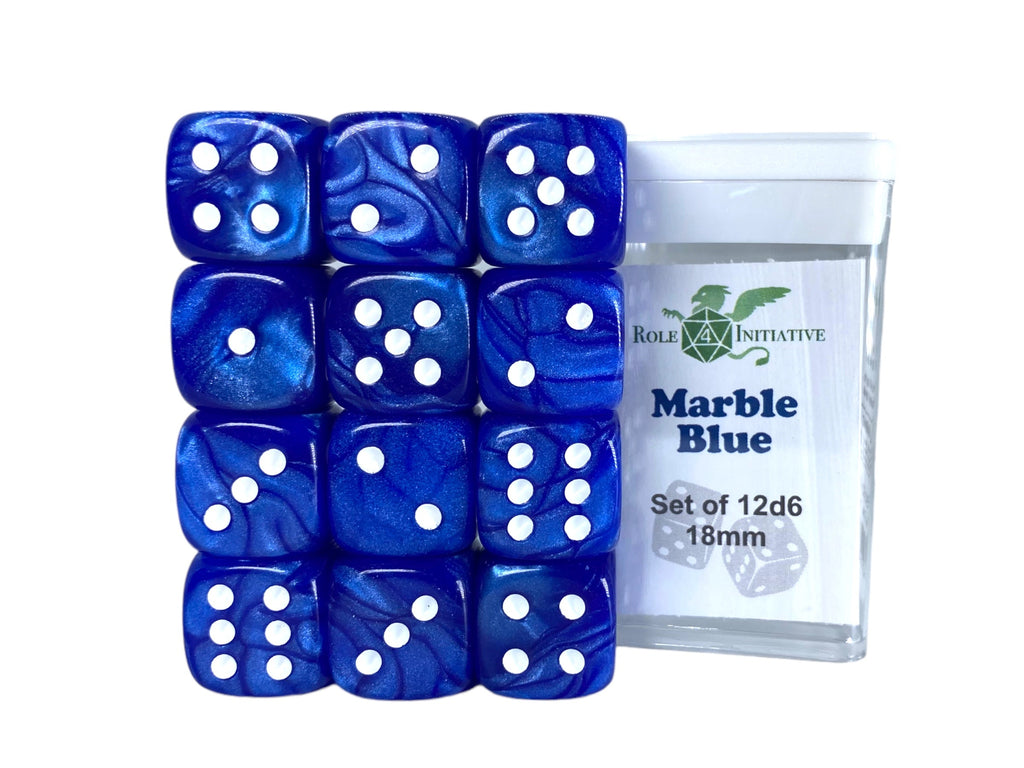 Marble Blue Dice - Set of 36d6 pips 14mm 