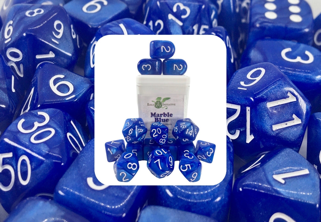 Marble Blue Dice - Set of 15 w/ Arch'd4