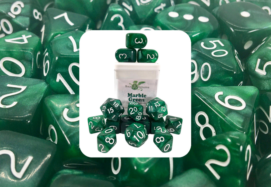 Marble Green Dice - Set of 15 w/ Arch'd4