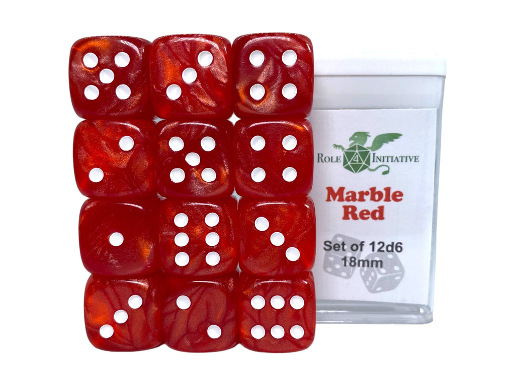 Marble Red Dice - Set of 12d6 pips 18mm