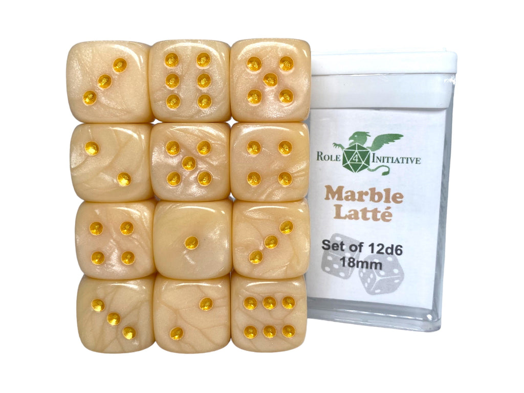 Marble Latte Dice - Set of 12d6 pips 18mm