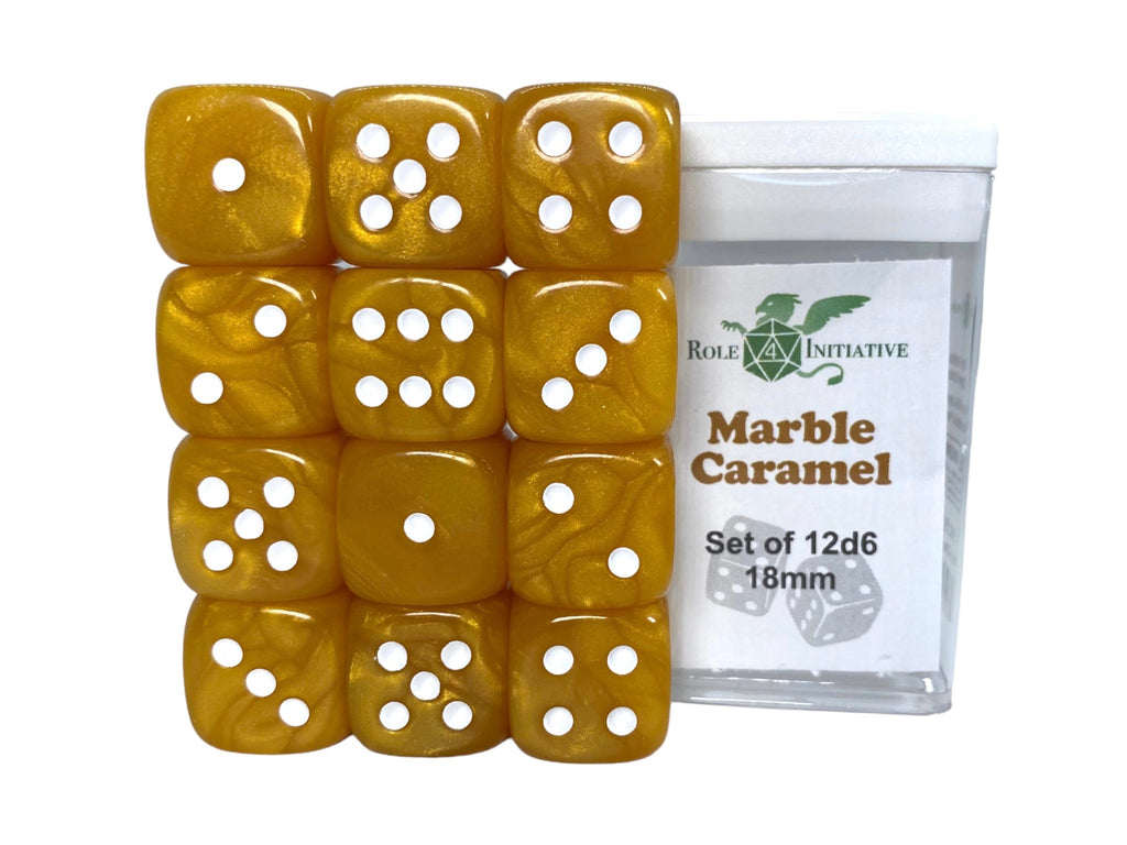 Marble Caramel Dice - Set of 12d6 pips 18mm