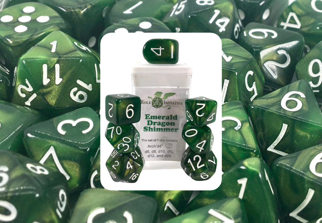 Emerald Dragon Shimmer Dice - Set of 7 w/ Arch'd4