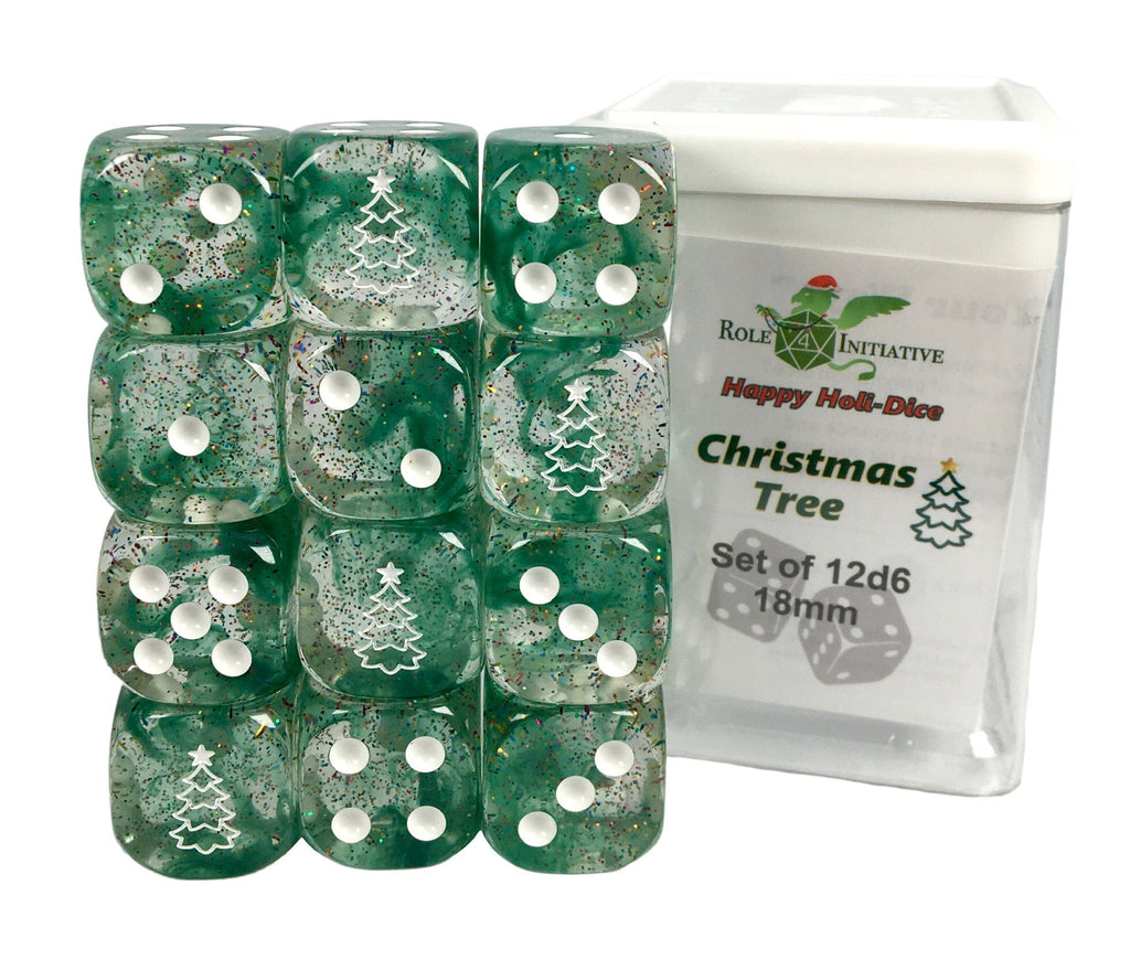 Set of 12d6 pip 18mm dice in Holiday colors: Christmas Tree (Diffusion)