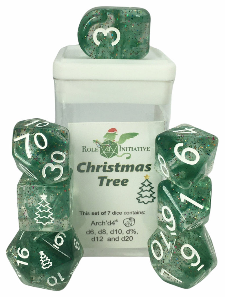 Holidice Diffusion Christmas Tree -  Set of 7 Dice w/ symbols on d6 & d20