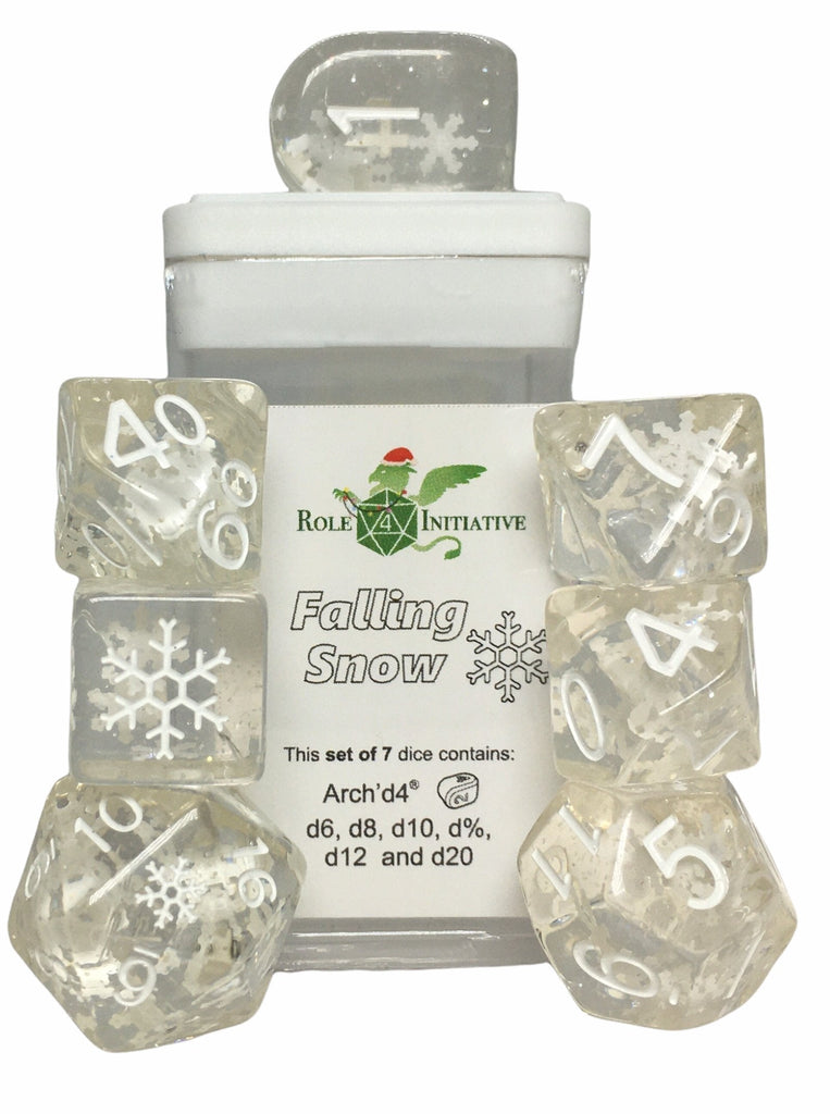 Holidice Diffusion Falling Snow -  Set of 7 Dice w/ symbols on d6 & d20