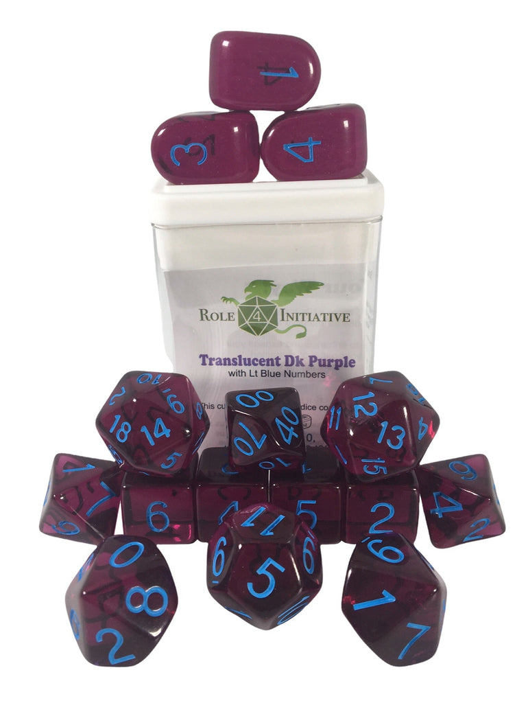 Translucent Dark Purple w/ Lt Blue Ink - Set of 15 Dice