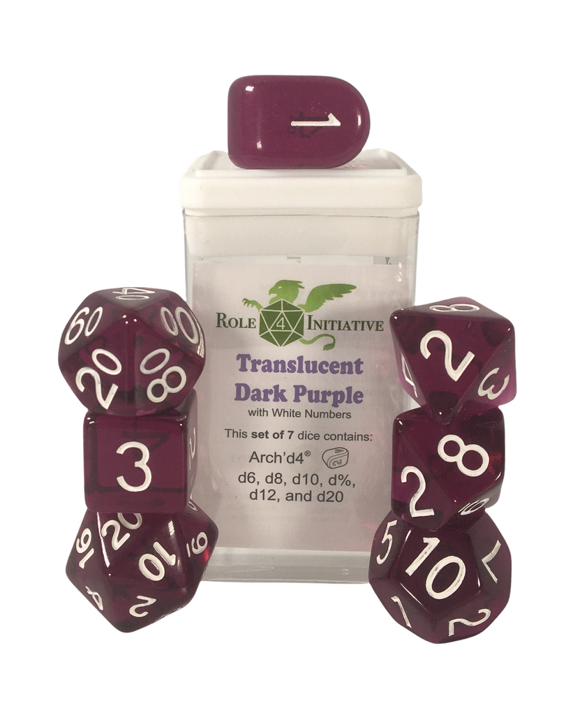 Translucent Dark Purple w/ White Ink - Set of 7 Dice