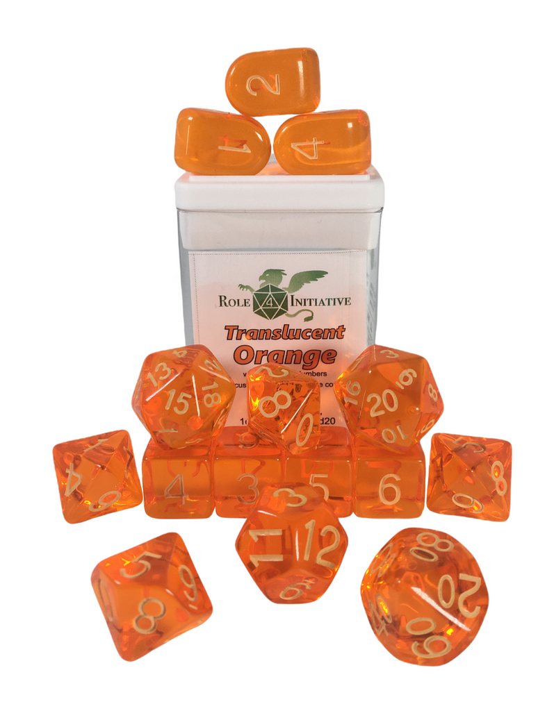 Translucent Orange w/ Lt Orange Ink - Set of 15 Dice