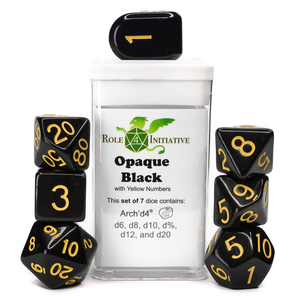 Opaque Black w/ Yellow Ink - Set of 7 Dice