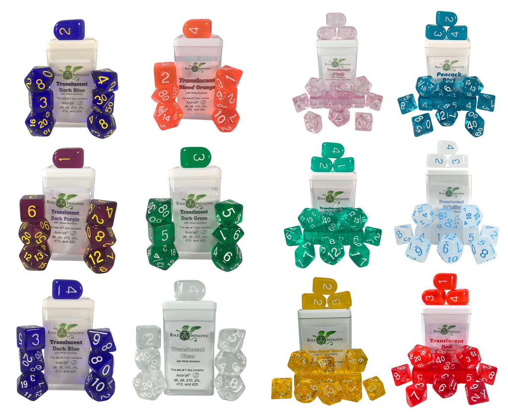 Translucent Dice Sampler Bundle: 6 Sets of 7 and 6 Sets of 15