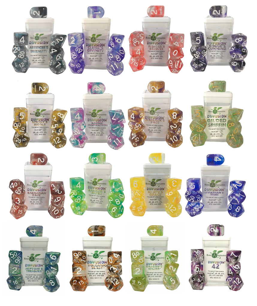 Diffusion 1- and 2-Color Dice Sampler Bundle: 16 Sets of 7