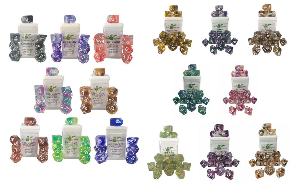 Diffusion 1- and 2-Color Dice Sampler Bundle: 8 Sets of 7 and 8 Sets of 15