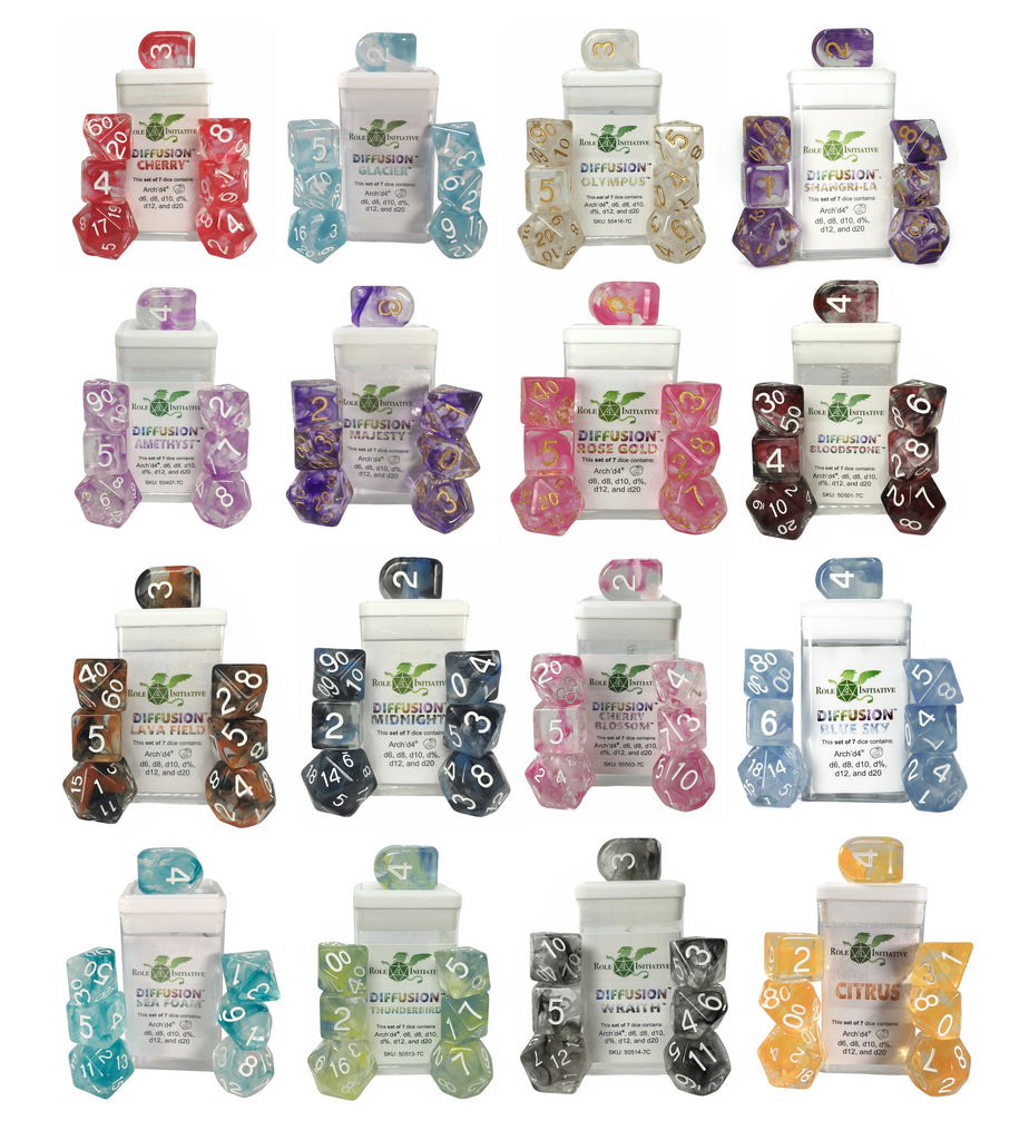 Diffusion Classes & Creatures Dice Sampler Bundle: 16 Sets of 7